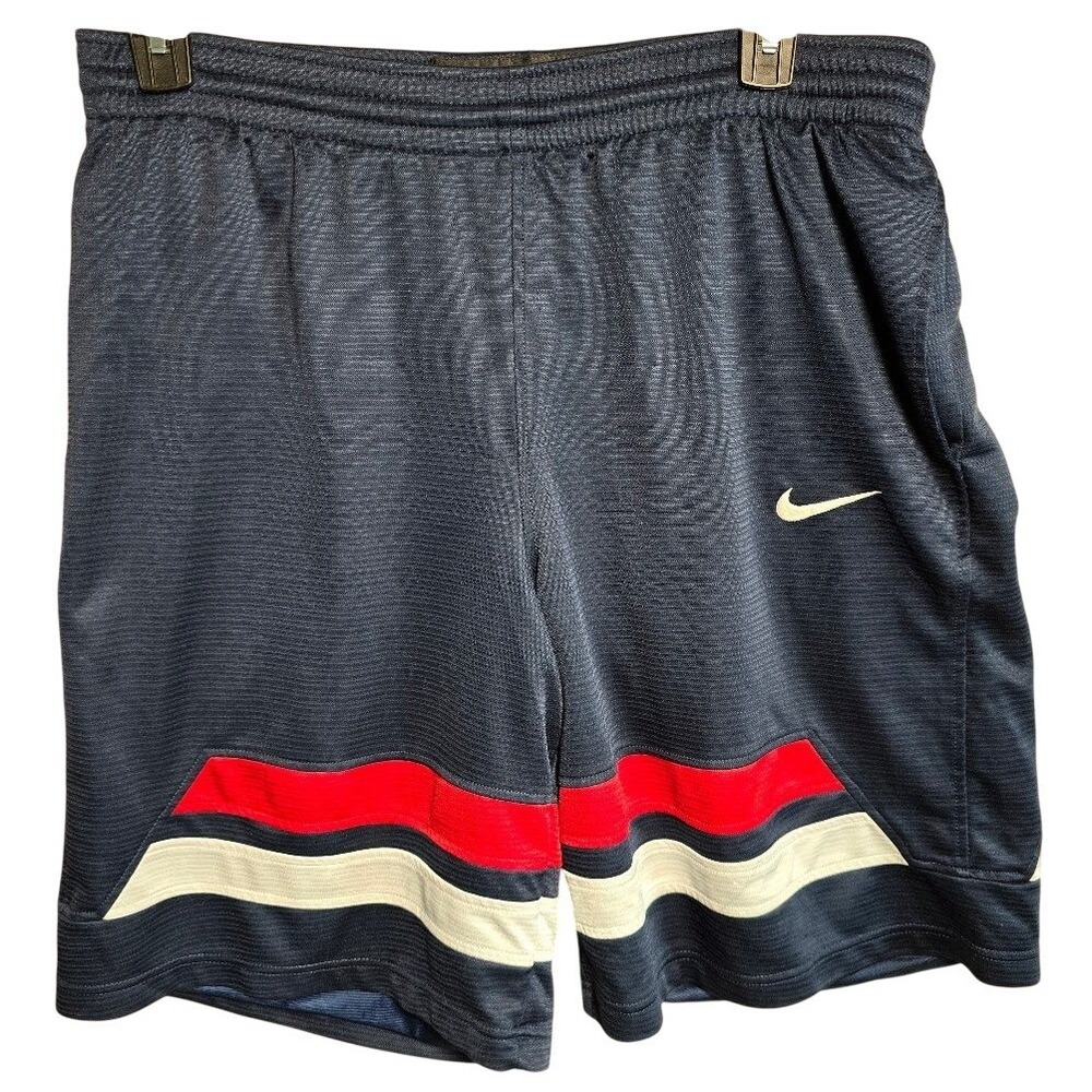Nike Basketball‎ Shorts Mens Large Navy Blue Red White Striped Mesh Athletic Gym